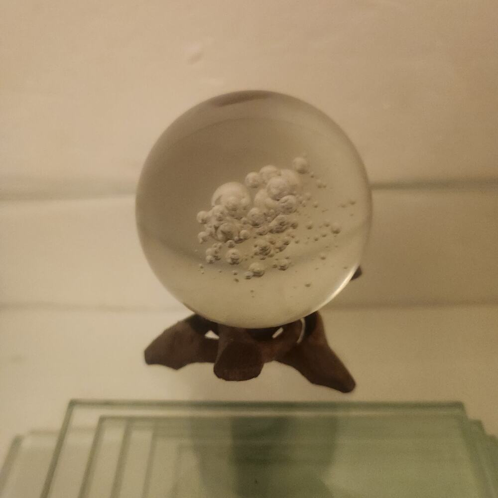 Small Glass ball on simulated wood holder
